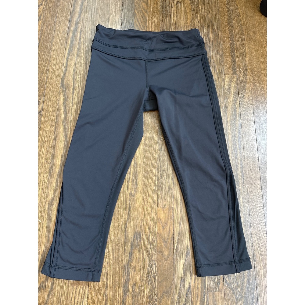 Lululemon Run Inspire Crop II Black Mesh Leggings Womens Size 4 Zipper Pocket (6